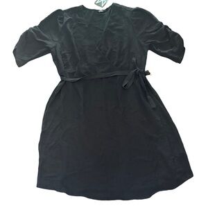 Black Midi Dress with 3/4 Sleeves and Crew Neck